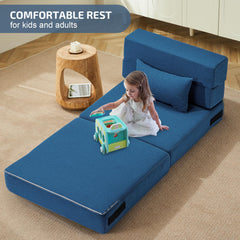 SUYOLS sofa bed navy blue open layout with memory foam sleeper
