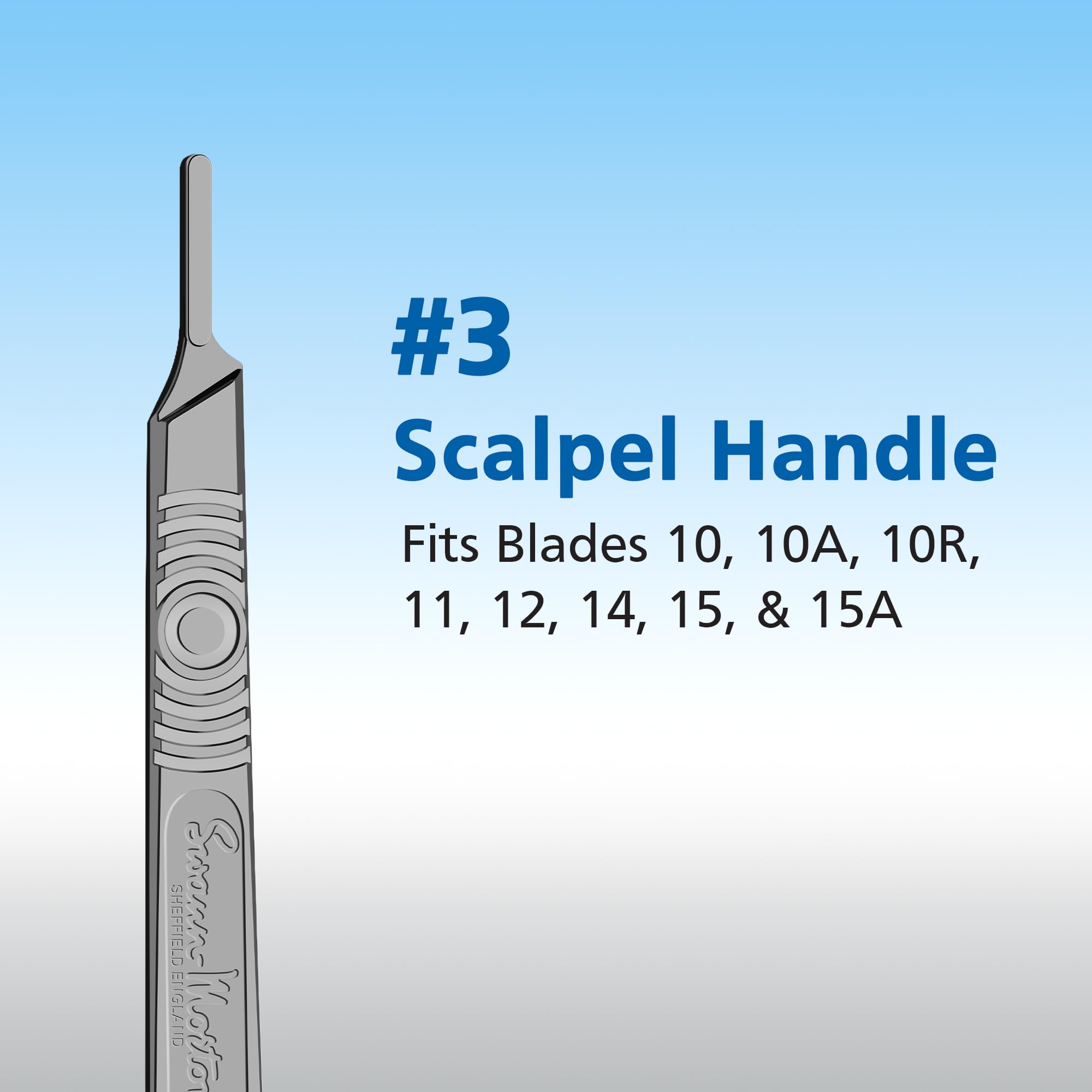 Scalpel handle No. 3 compatible with blades 10 10A 10R 11 12 14 15 15A