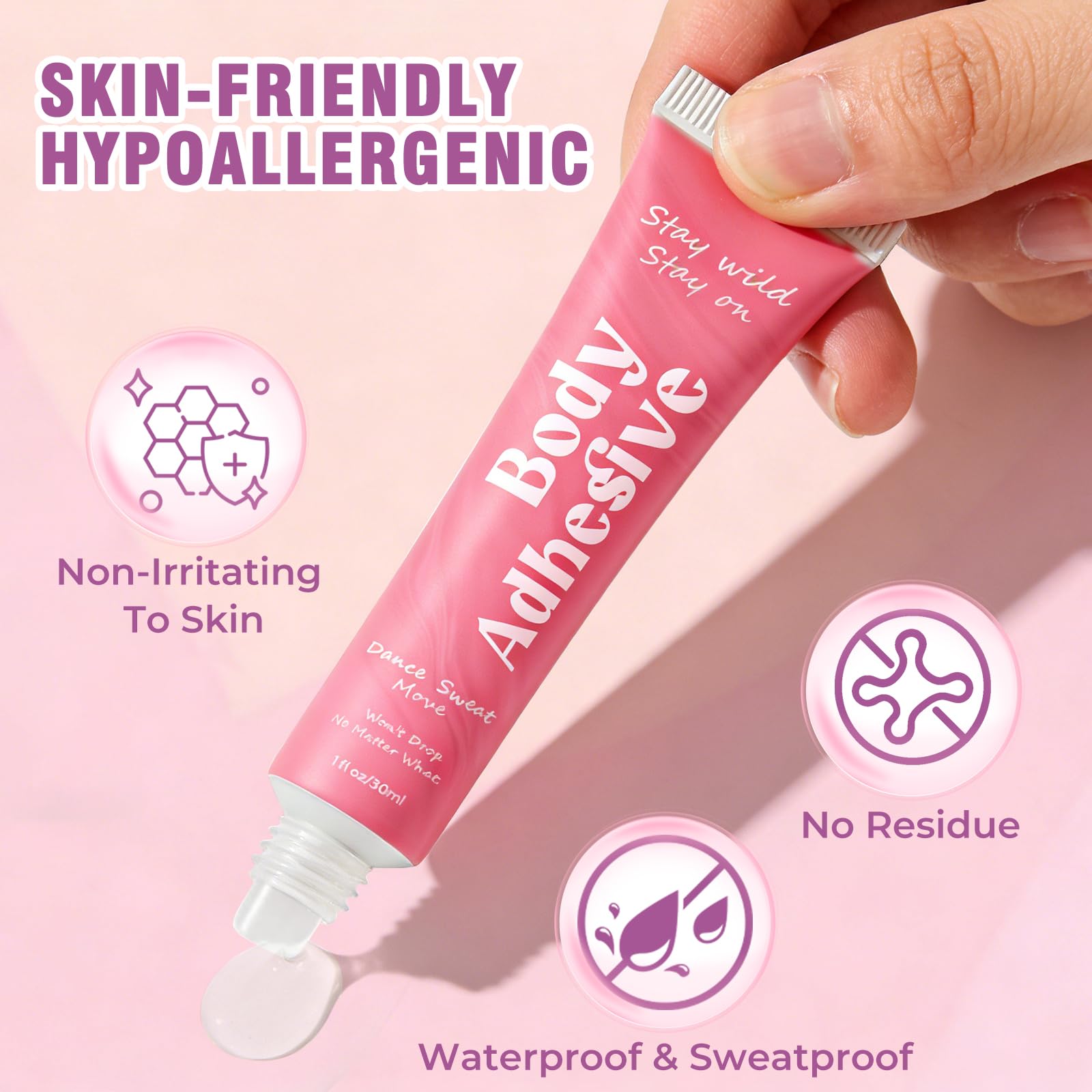 Sweat resistant body glue for dancers during performances
