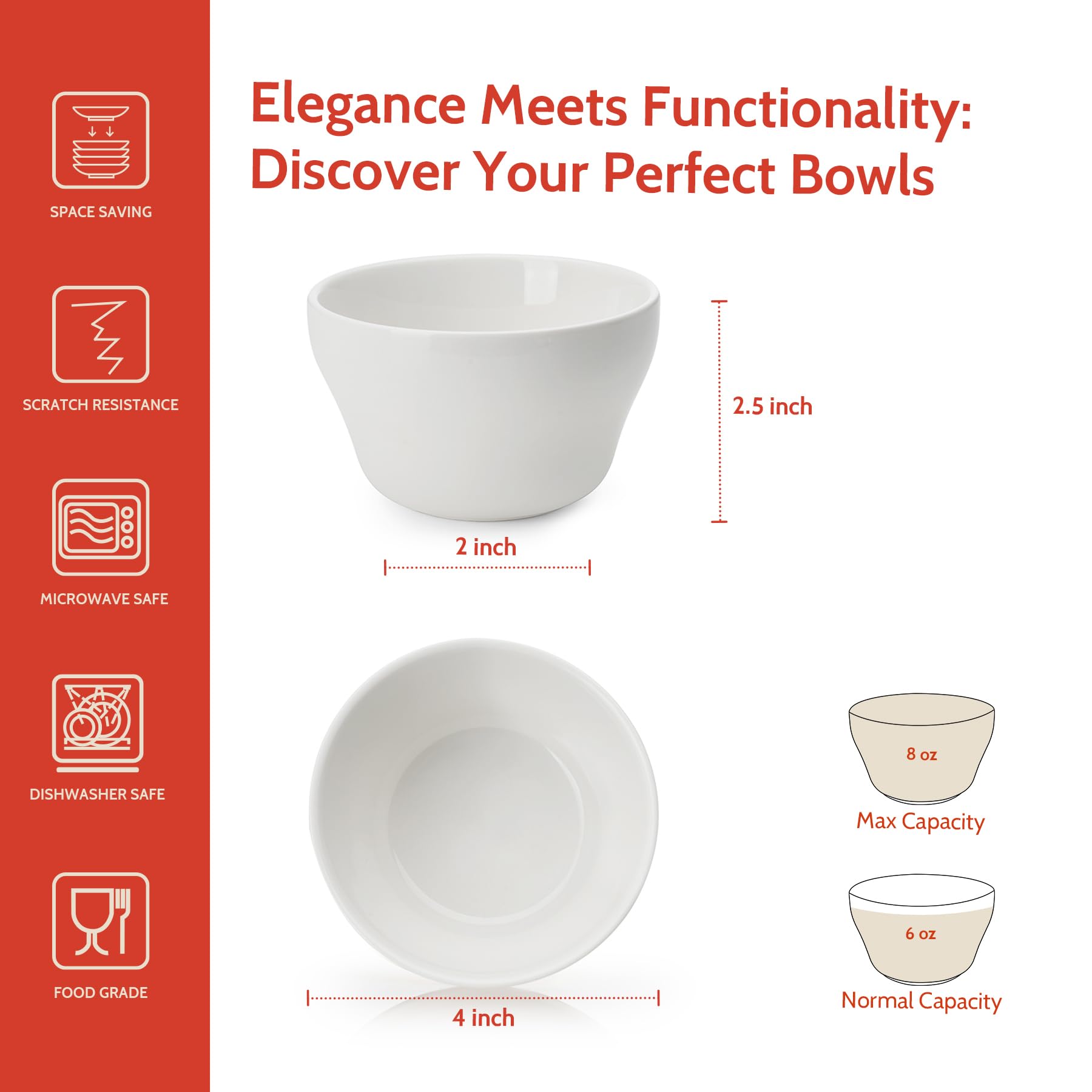 Sweese white porcelain bouillon cups six-pack