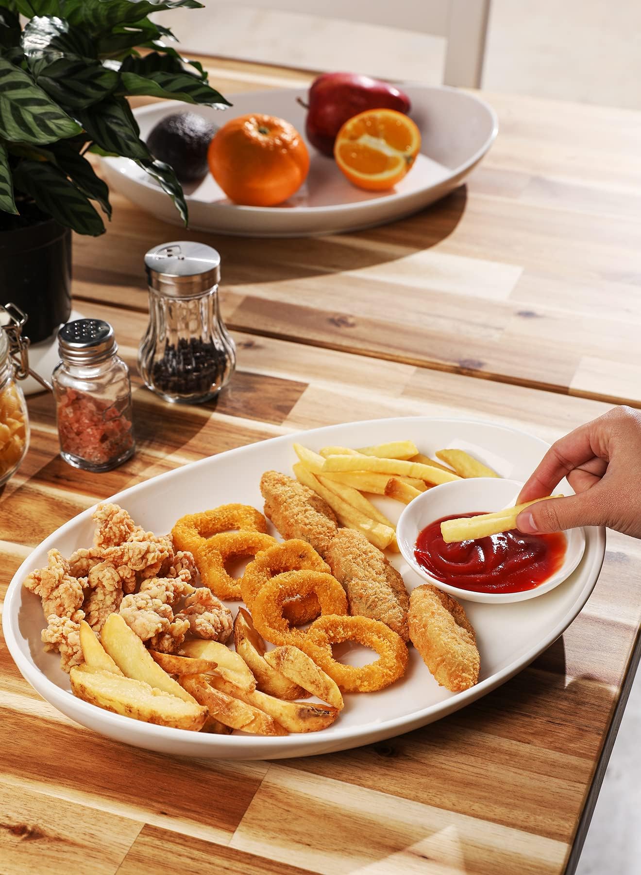 Sweese white oval serving platters 14.5 inch stacked