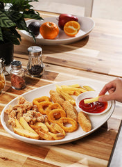 Sweese white oval serving platters 14.5 inch stacked