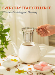 White Sweese teapot 27 oz with non-drip spout and easy pour handle