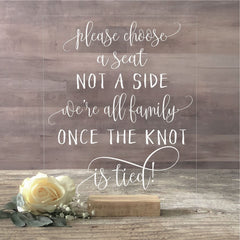 Wedding choose a seat sign 8x10 clear acrylic with oak stand by Sweet Carolina Collective