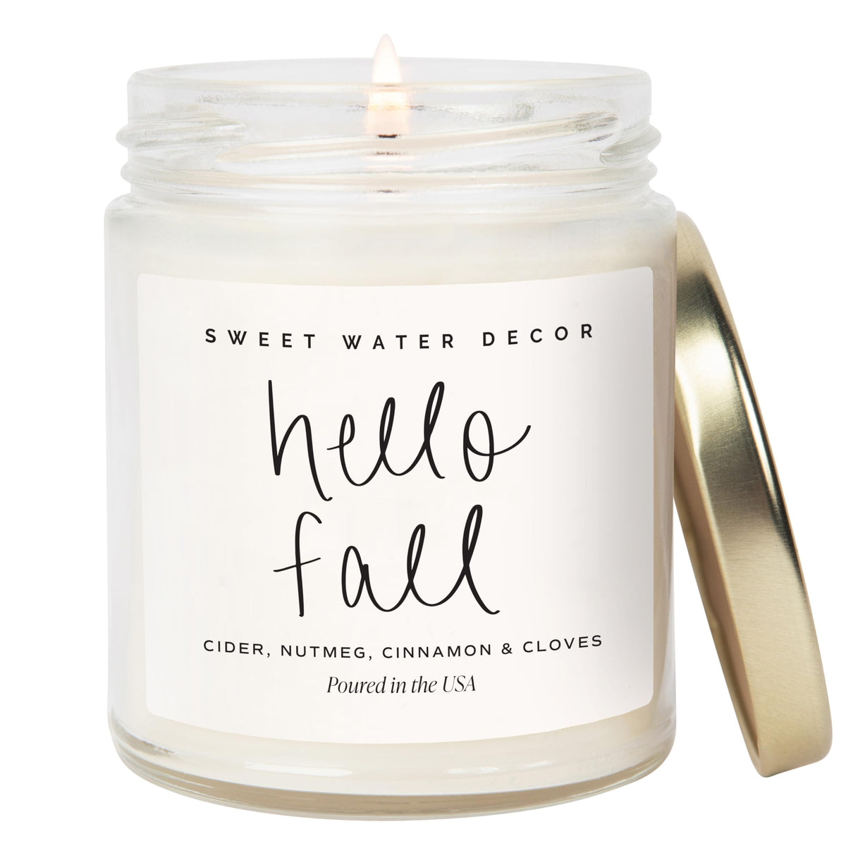 Sweet Water Decor Hello Fall Candle in 9oz clear glass jar