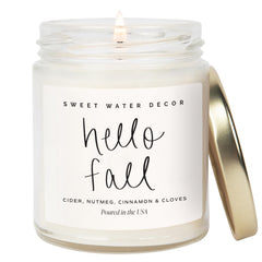 Sweet Water Decor Hello Fall Candle in 9oz clear glass jar
