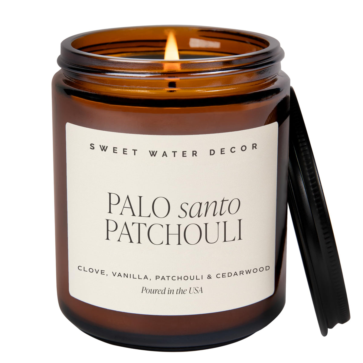 Sweet Water Decor Palo Santo Patchouli Candle in 9oz amber jar