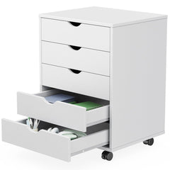 Sweetcrispy 5 Drawer Chest white wood with wheels