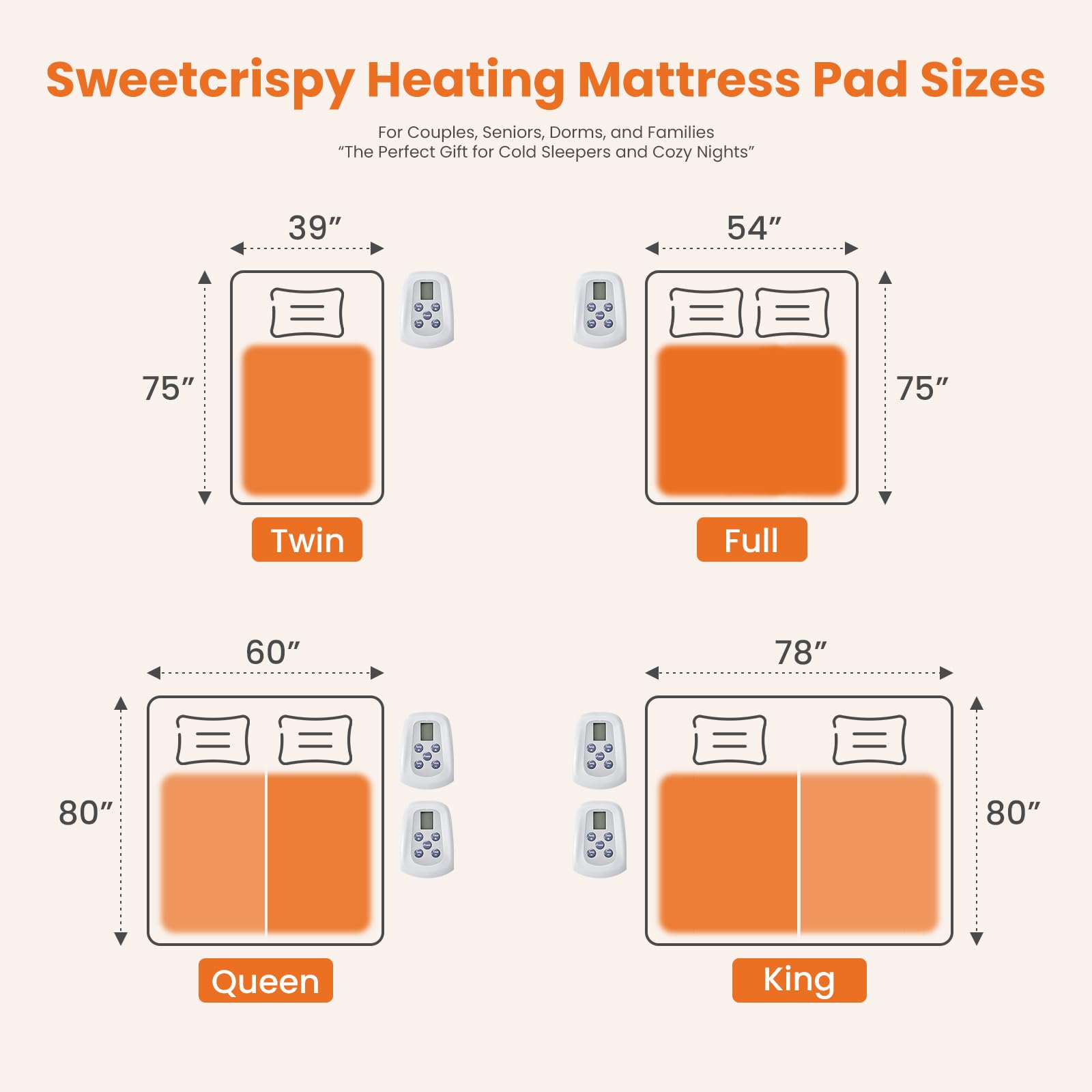 Sweetcrispy queen size heated mattress pad details