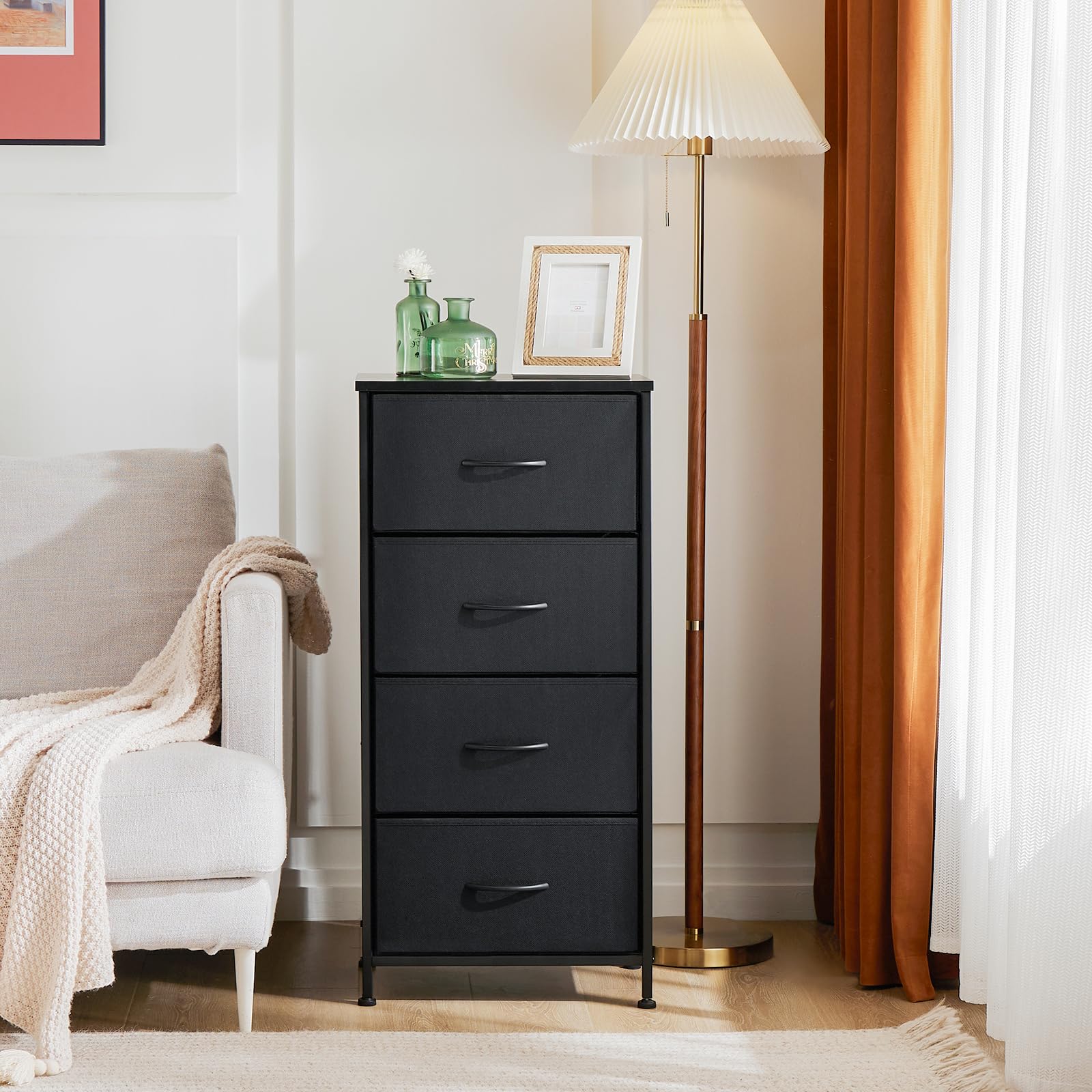 Bedside organizer with four removable fabric drawers