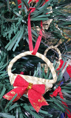 Sweetgrass Basket Ornament dimensions base 1 to 1 1/4 inches by 2 to 2 1/2 inches