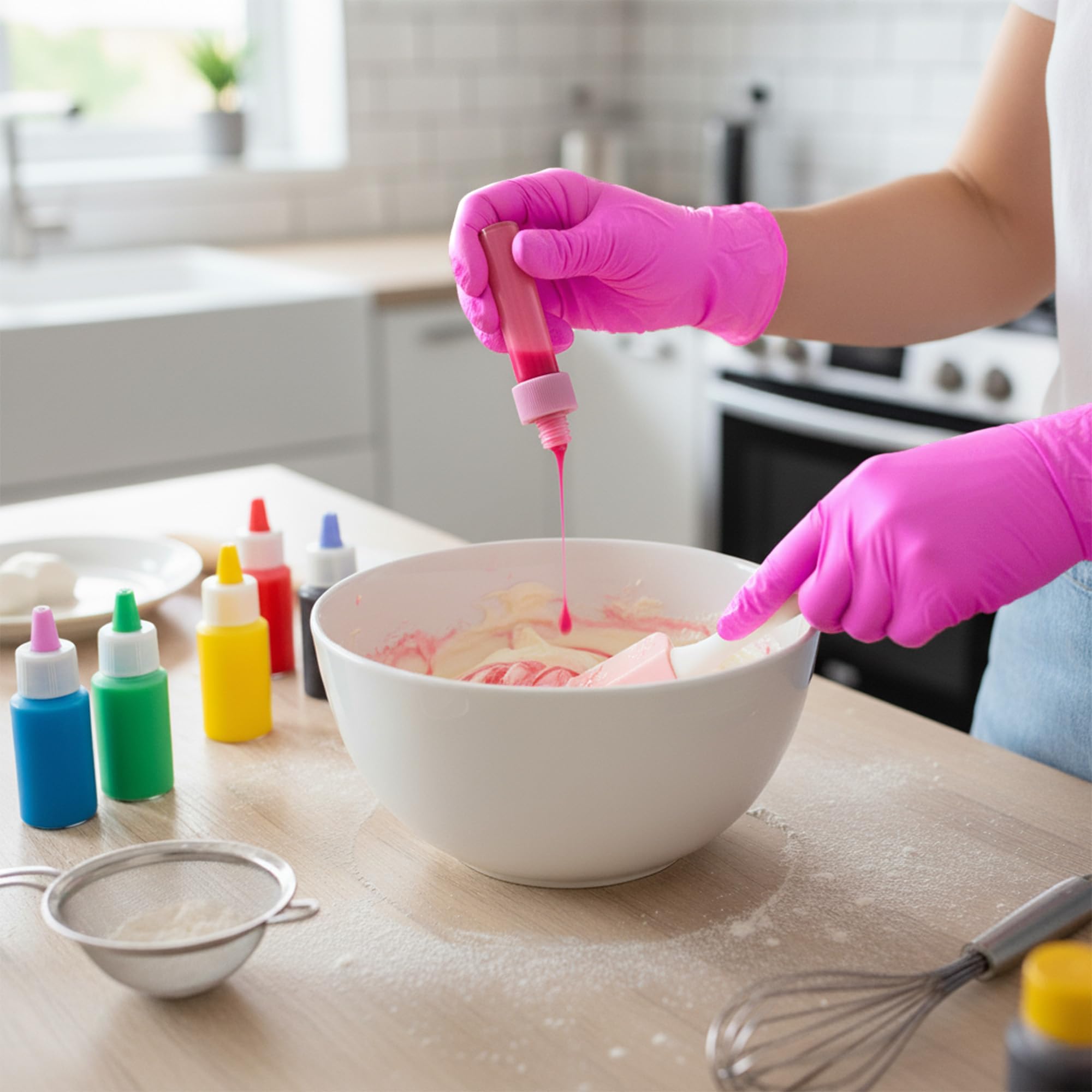 Multi-use pink nitrile gloves for home and office