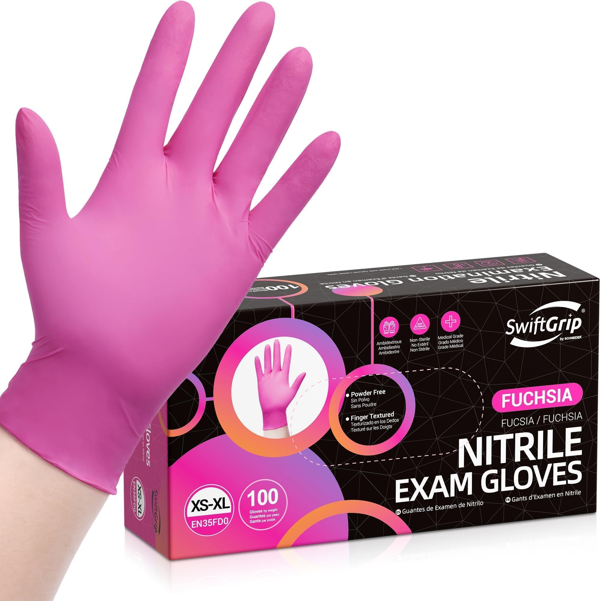 SwiftGrip pink gloves 3-mil nitrile powder-free in box
