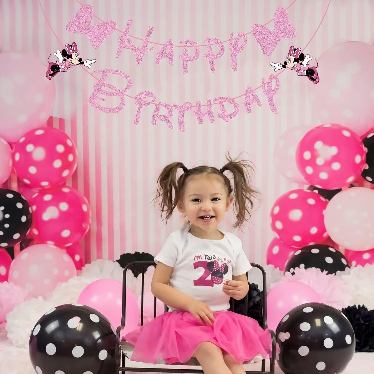 Glittery material birthday banner with vivid print