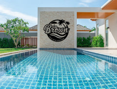 Personalized swimming pool logo sign with family name