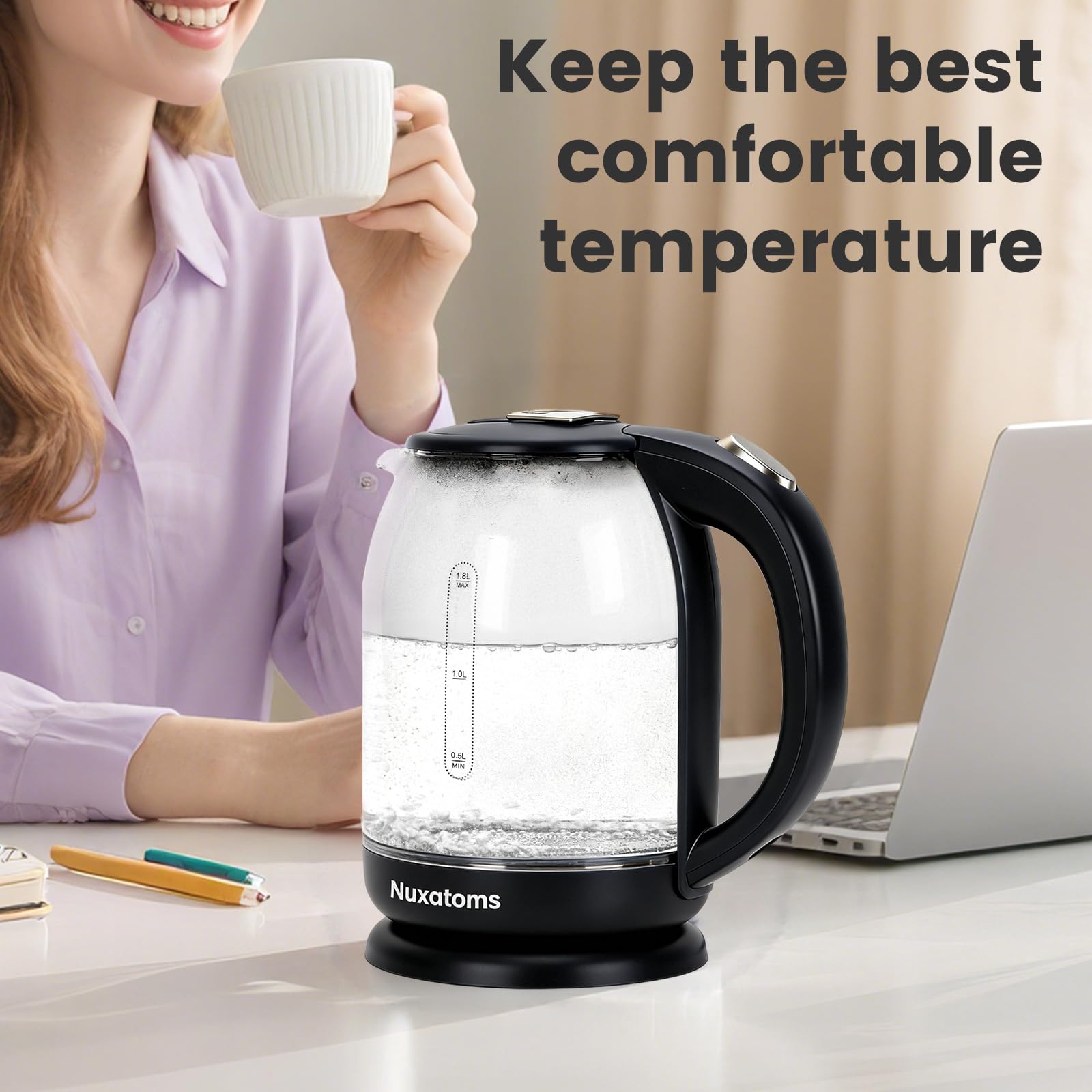 Automatic shut-off and boil-dry protection features