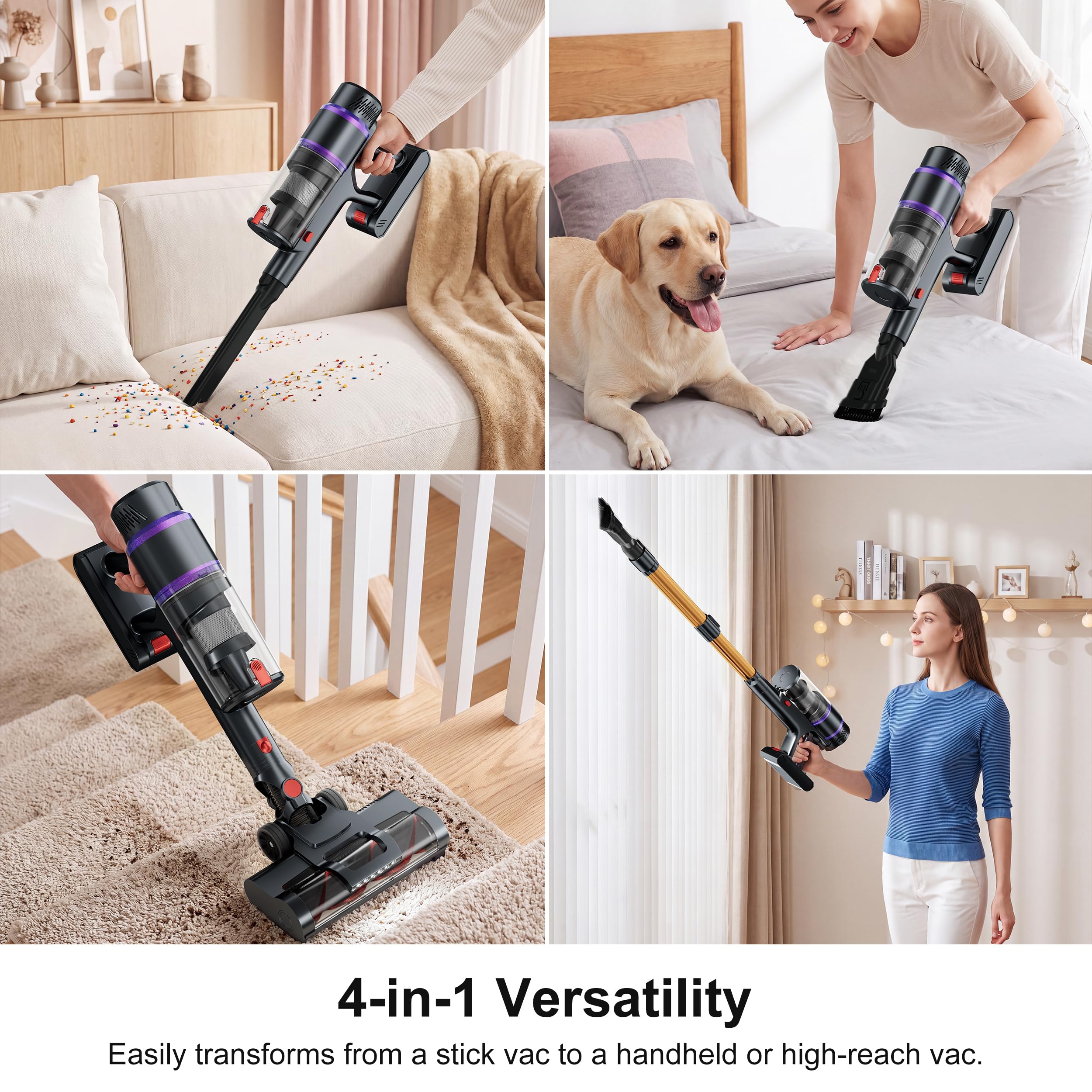 180 degree swivel head and LED lights on vacuum brush