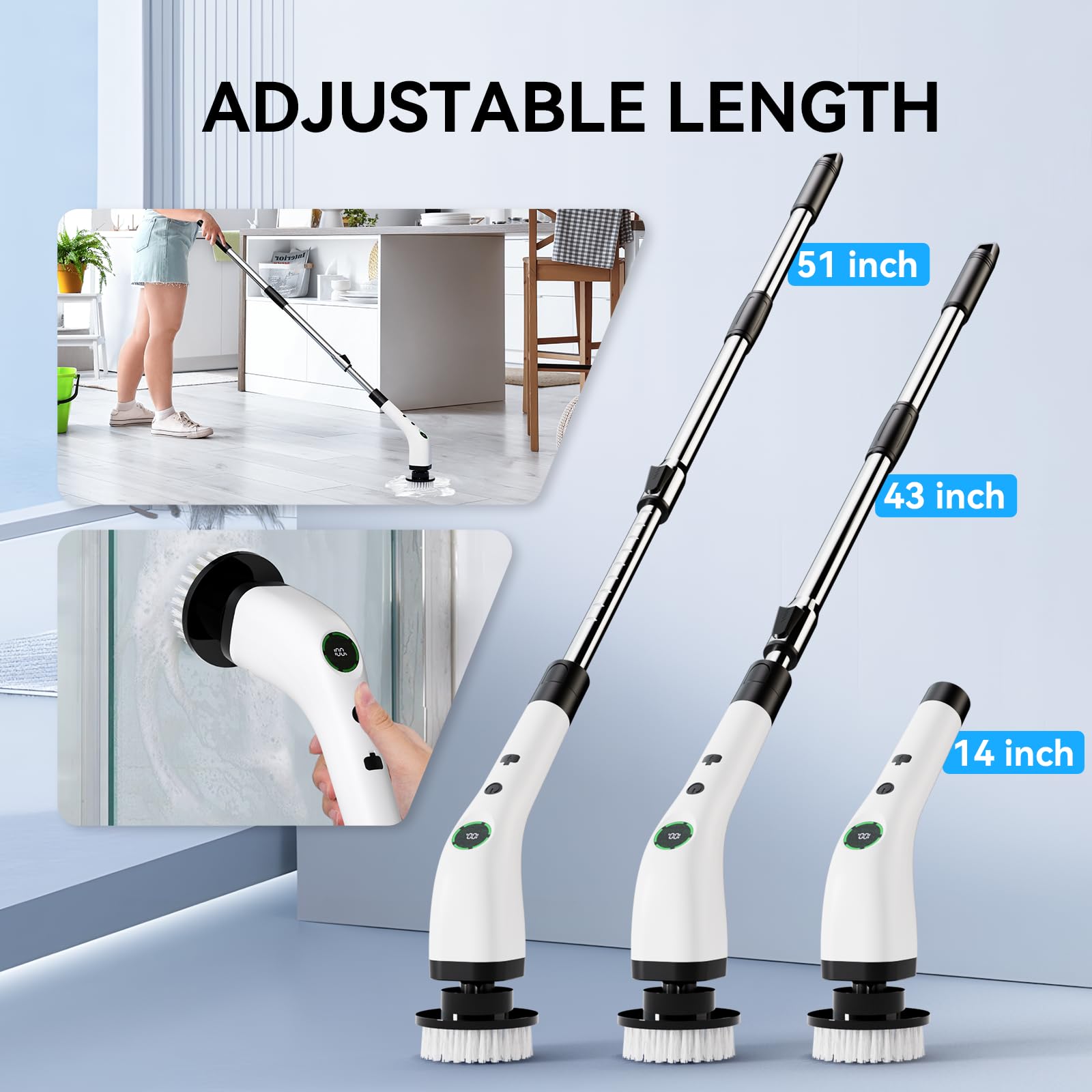 Swyprrix Spin Scrubber adjustable handle extended to 54 inches