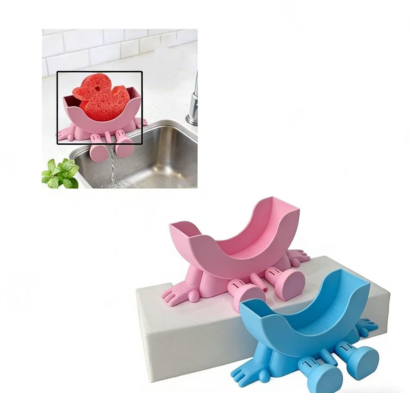 SYNFLUX Sponge Holder for Kitchen Sink blue 2-pack hanging over edge
