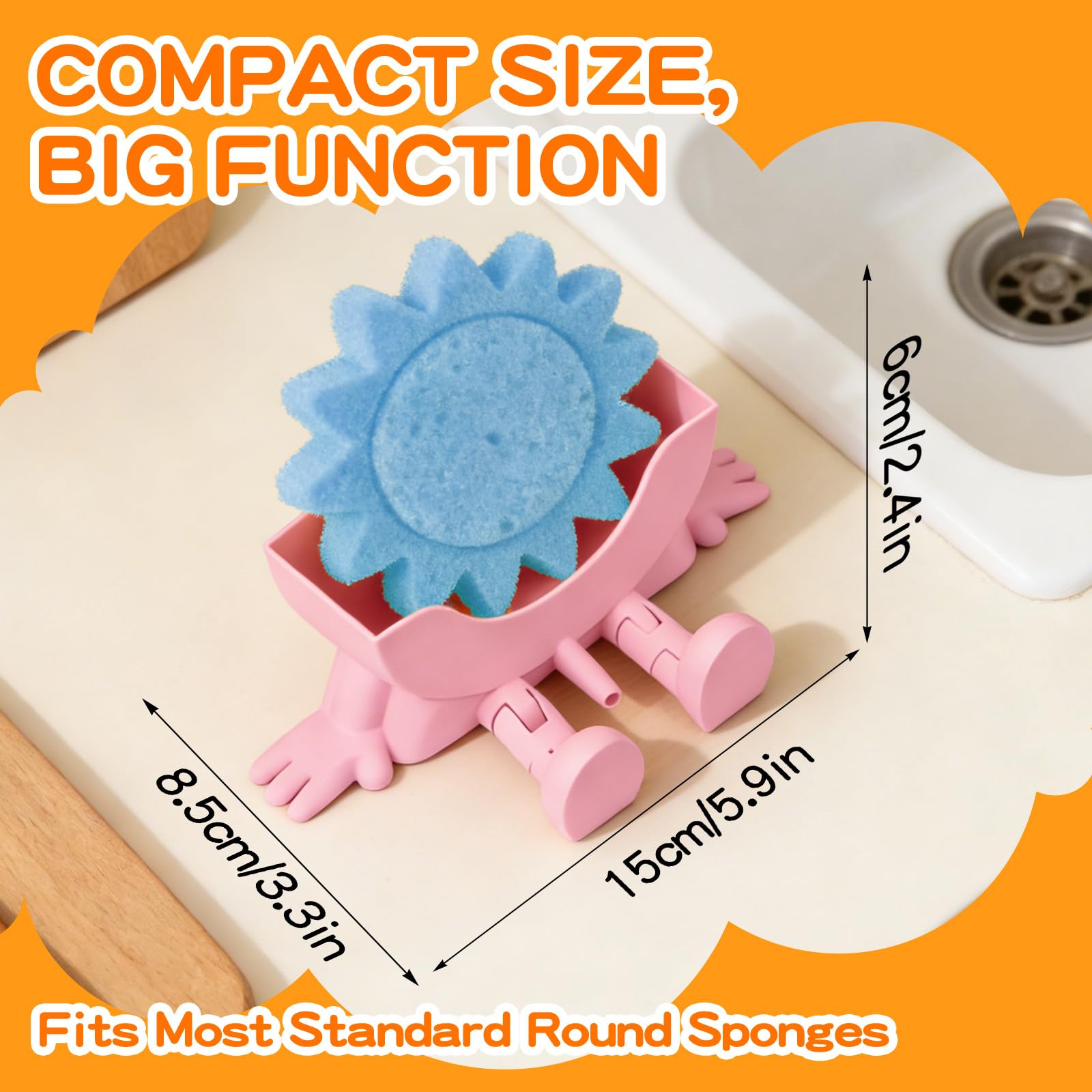 SYNFLUX Sponge Holder for Kitchen Sink pink 2-pack hanging over edge