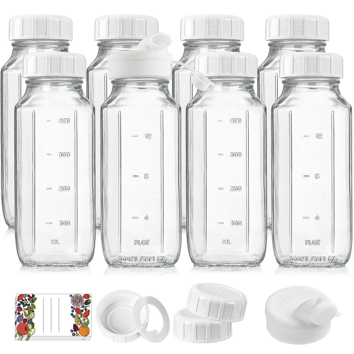 Syntic 8 pack 16 oz glass bottles with lids