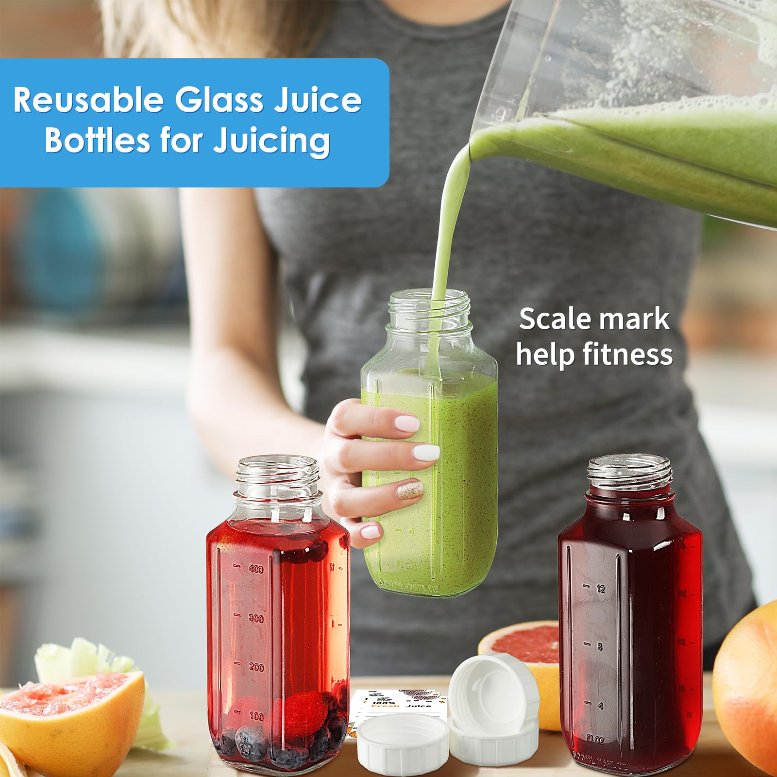 Square shaped 16 oz glass bottle for easy grip