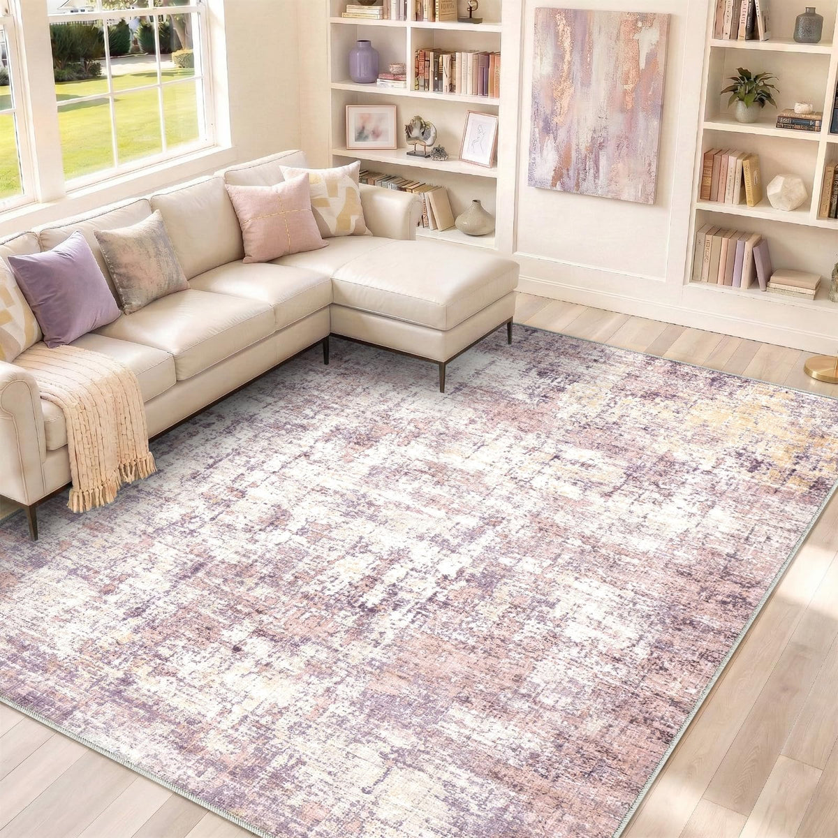 Syrlfar 8x10 area rug tightly woven with reinforced edges