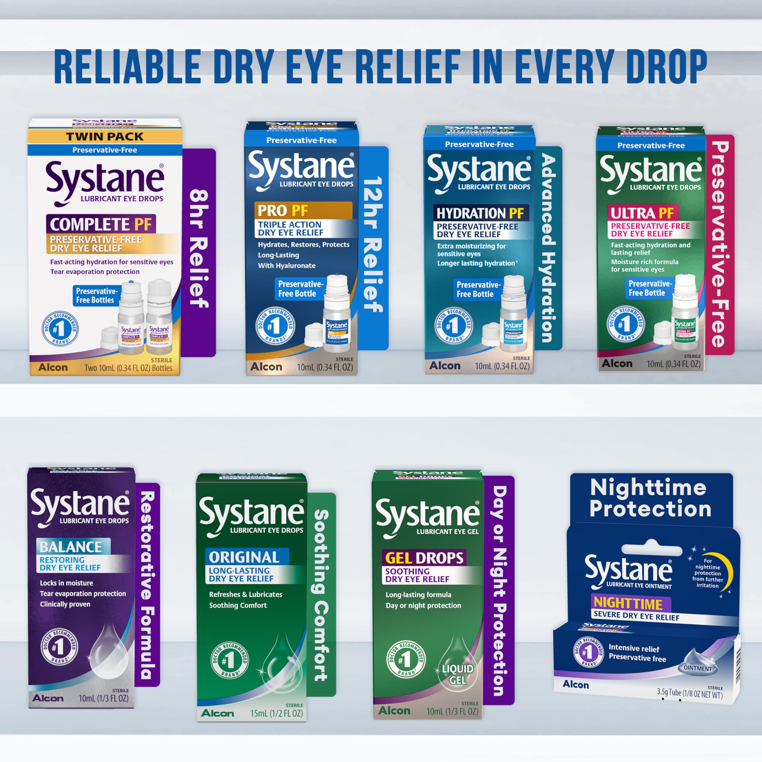 Close-up label of Systane COMPLETE Preservative-Free Lubricating Dry Eye Drops 0.34 Fl Oz