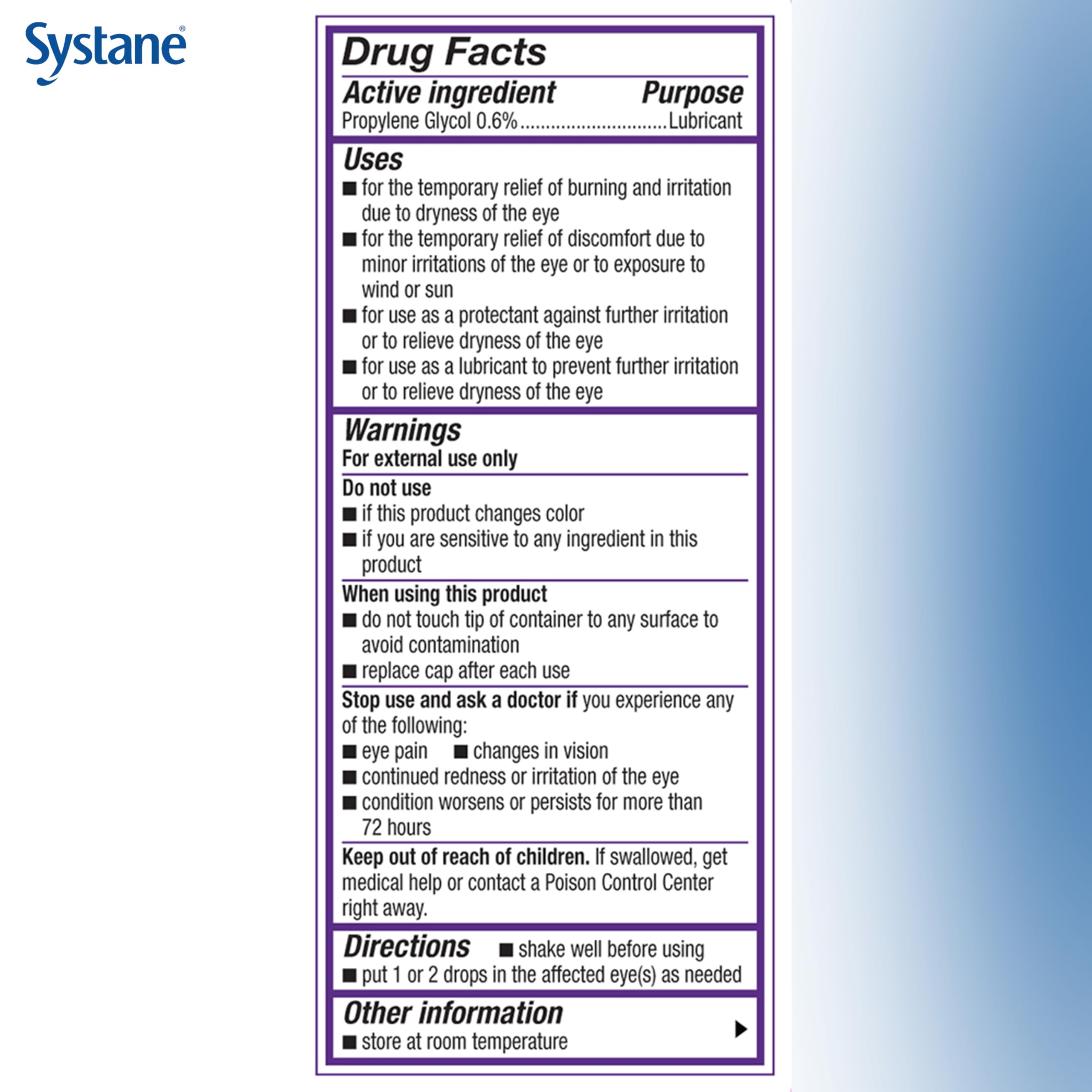 Systane Complete Lubricant Dry Eye Relief Drops product packaging and size 0.34 oz
