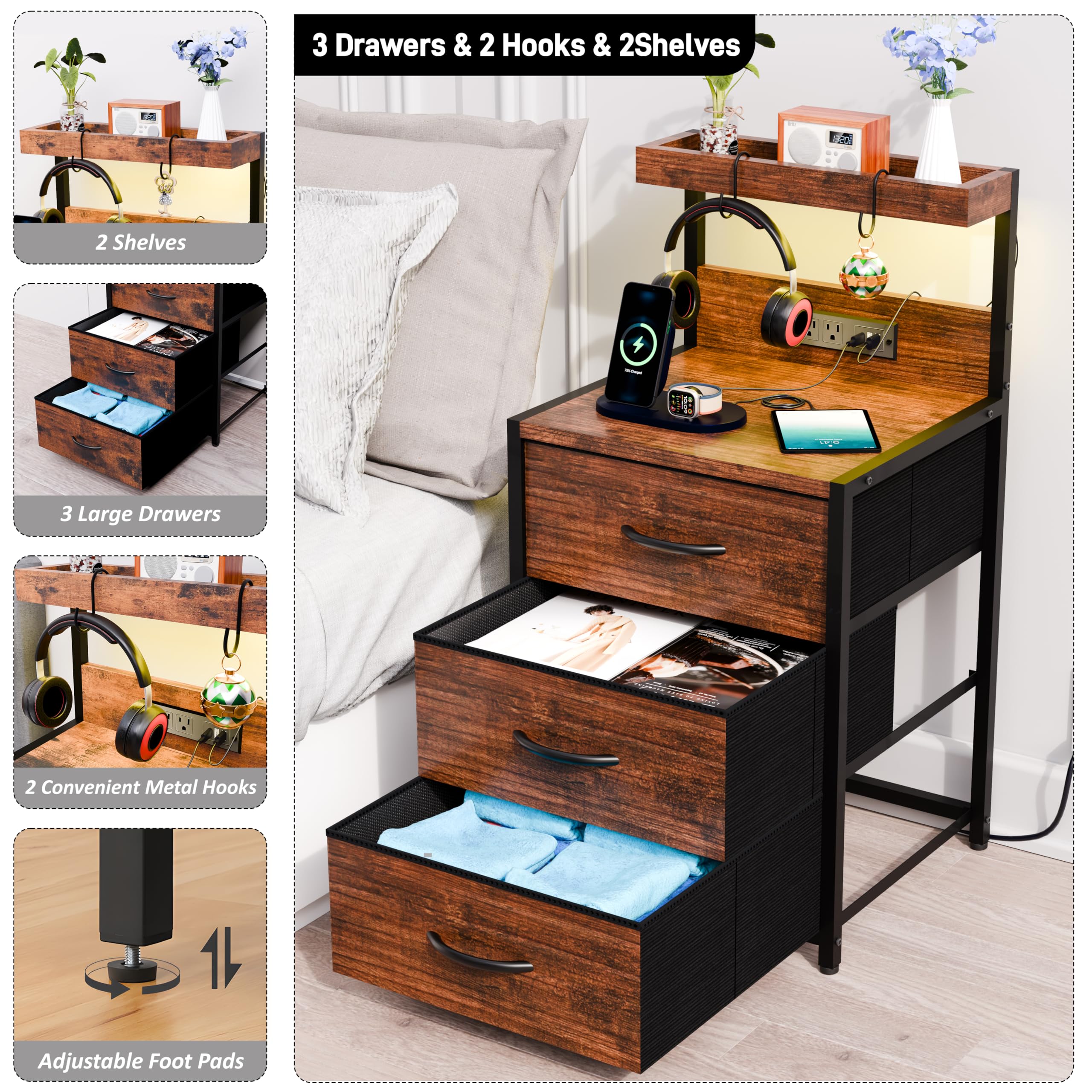 szlhanjz nightstands top storage box with hooks