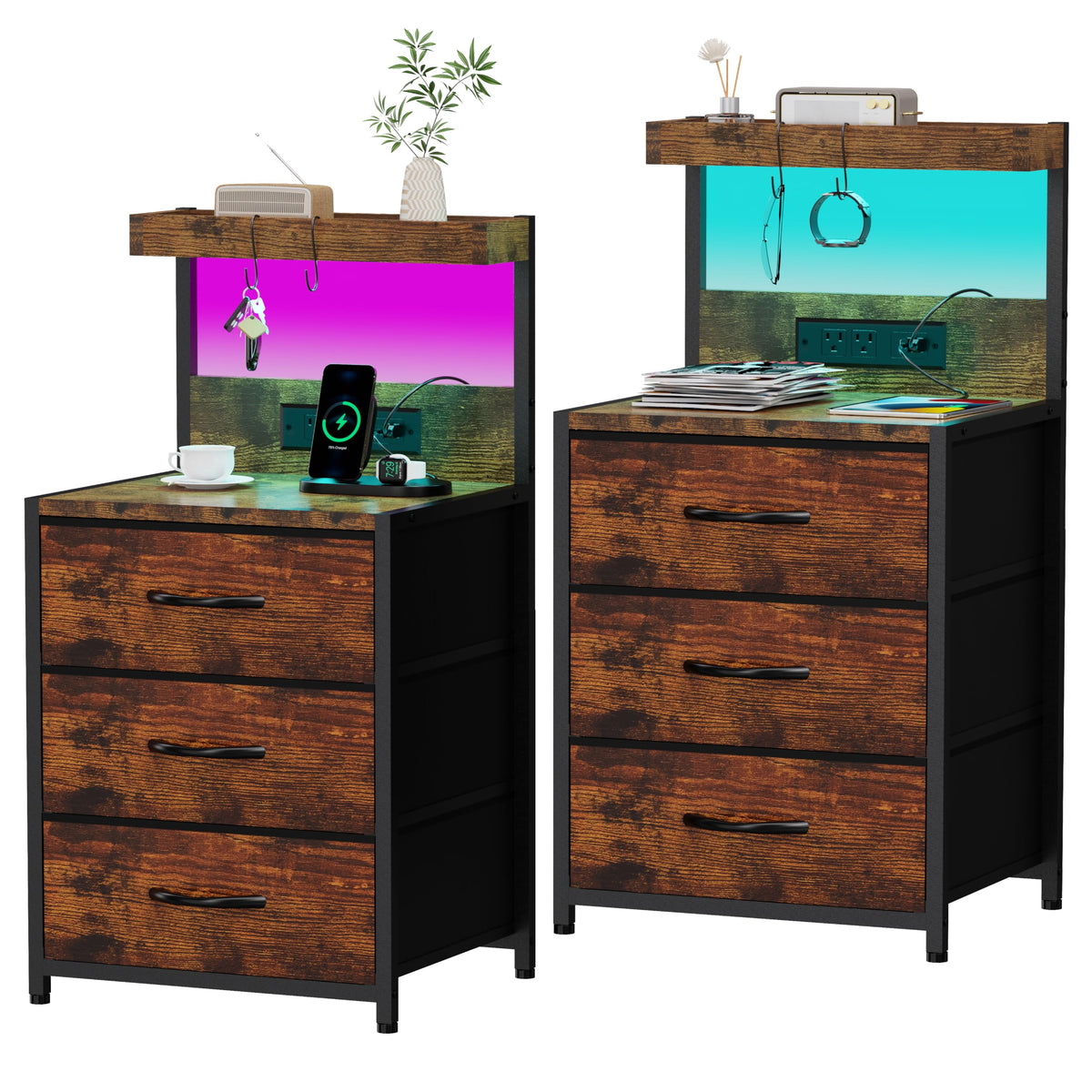 szlhanjz nightstands set of 2 with RGB LED lighting and charging station