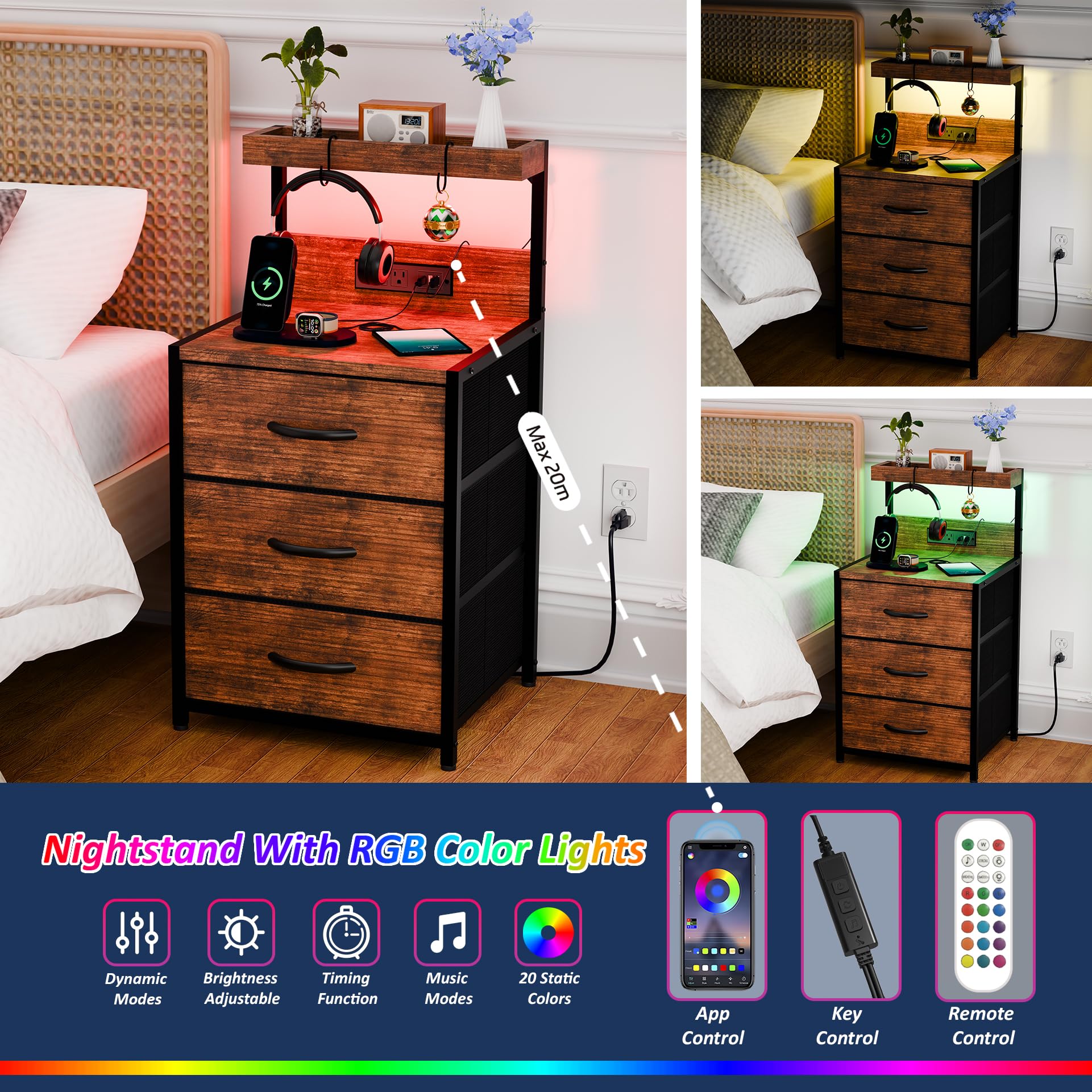 szlhanjz nightstands sturdy metal tube and engineered wood construction