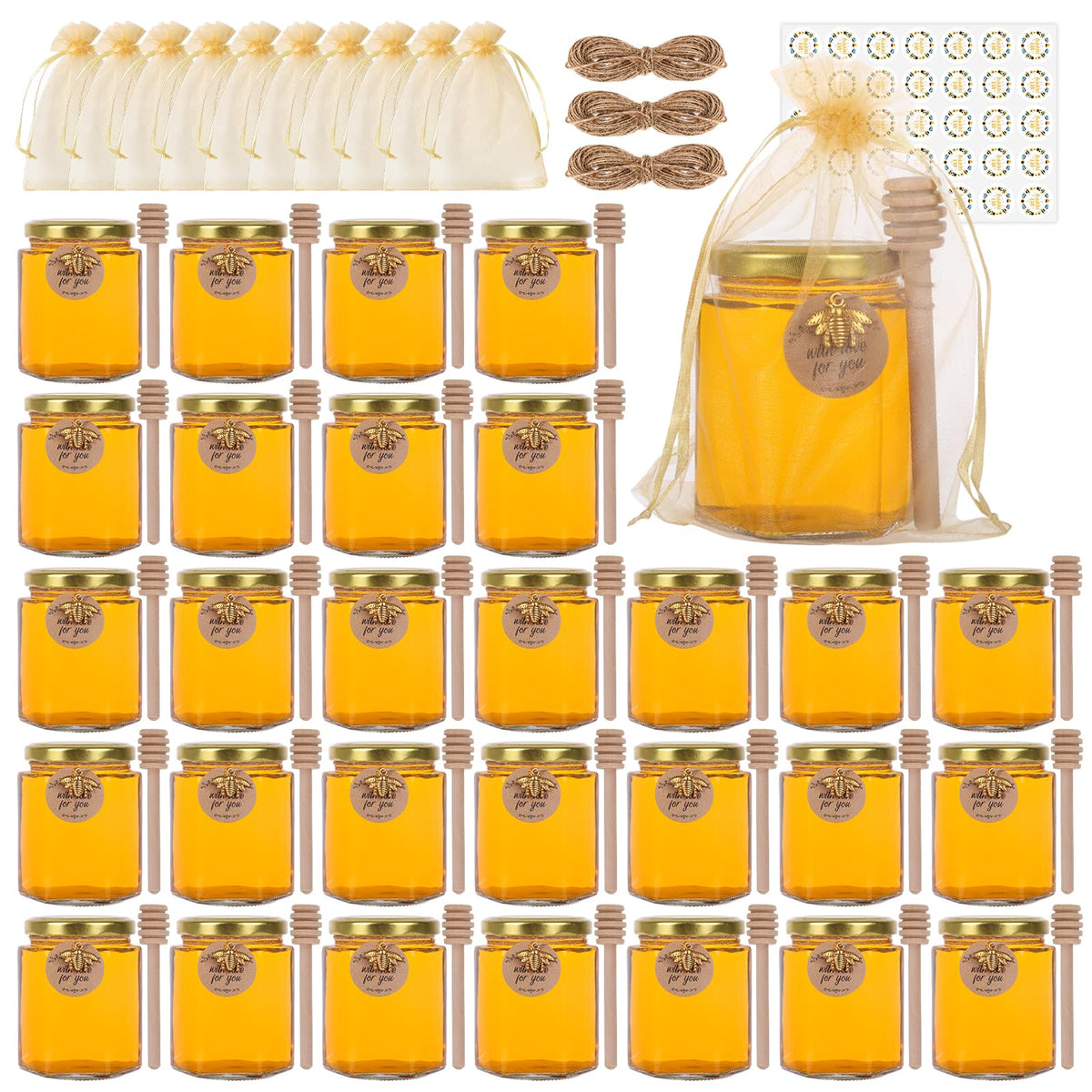 SZUAH 6 oz hexagon glass honey jar with dipper