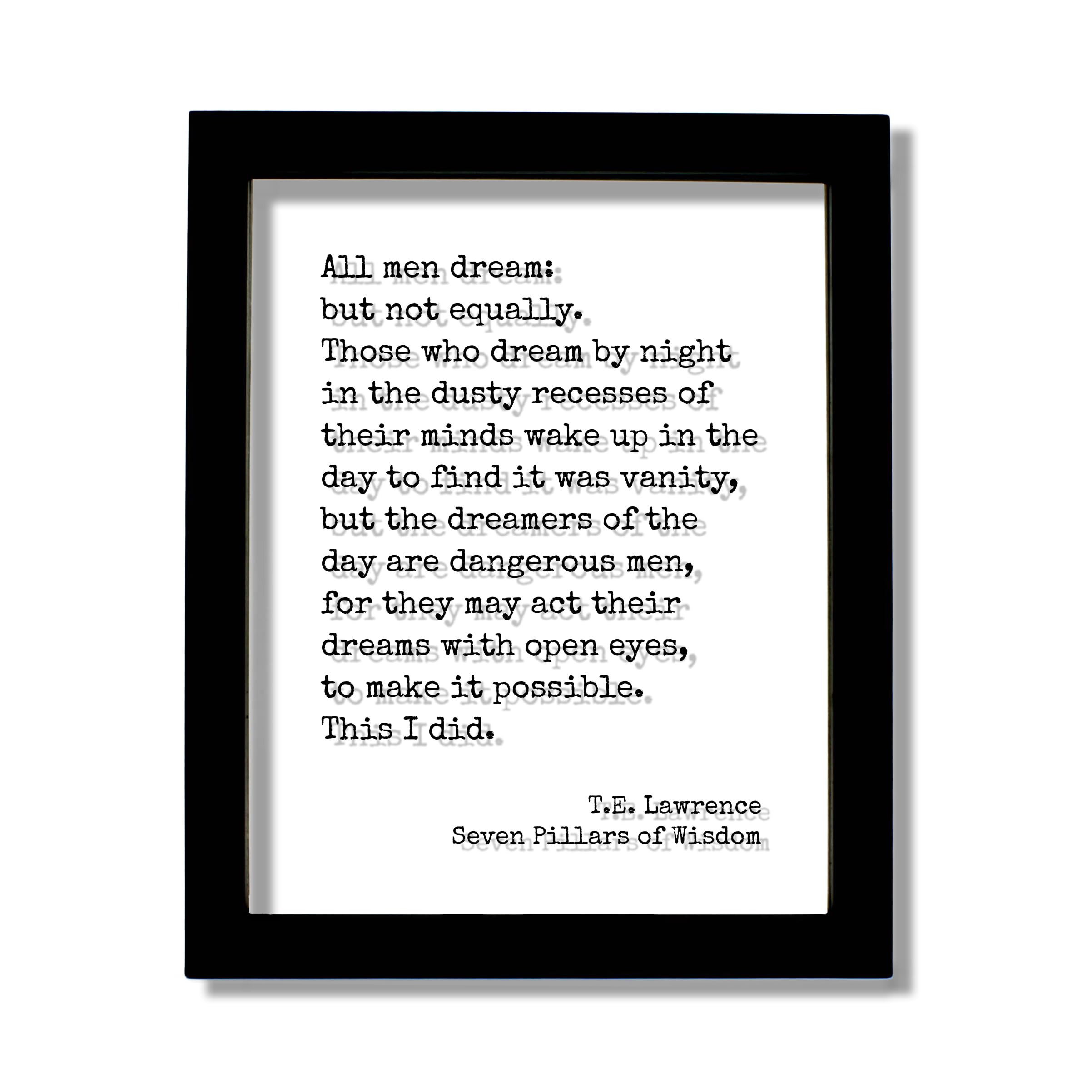 T.E. Lawrence Seven Pillars floating quote on clear acrylic