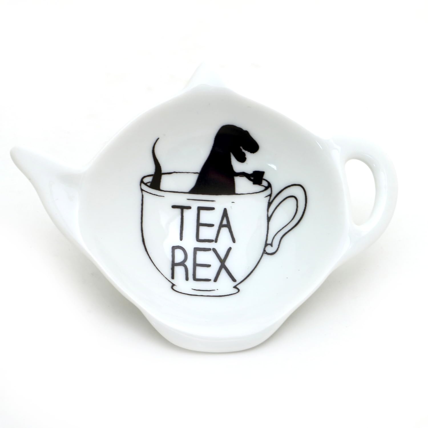 Dishwasher safe Tea Rex teacup teabag holder inscription
