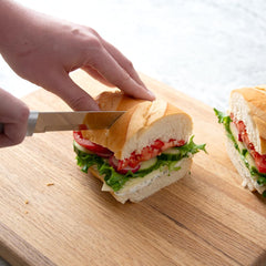 Aluminum handle with satin finish on bread knife