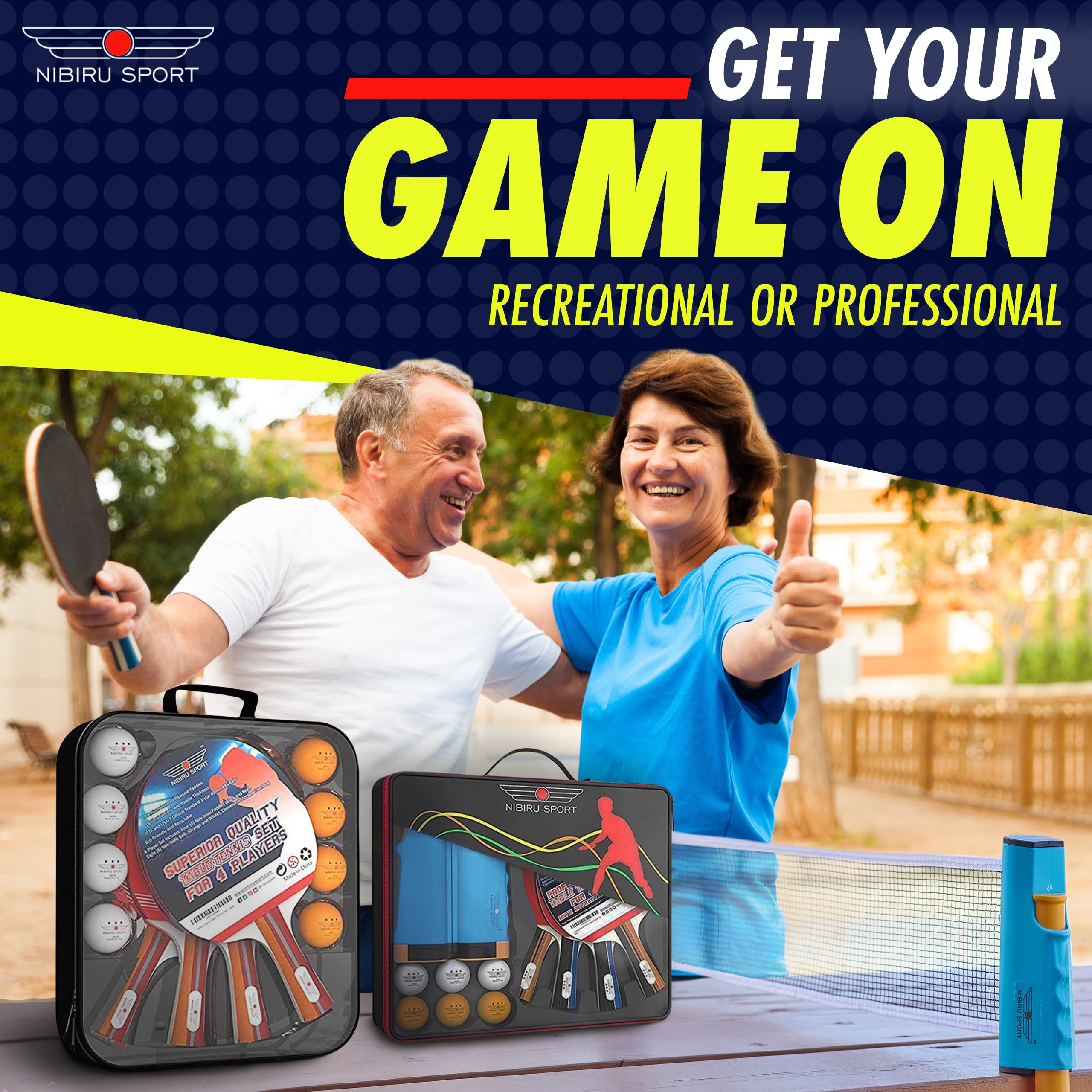 Table tennis paddles with net and carry case