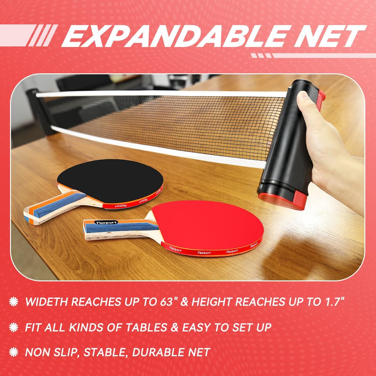 Eight ping pong balls included with paddles