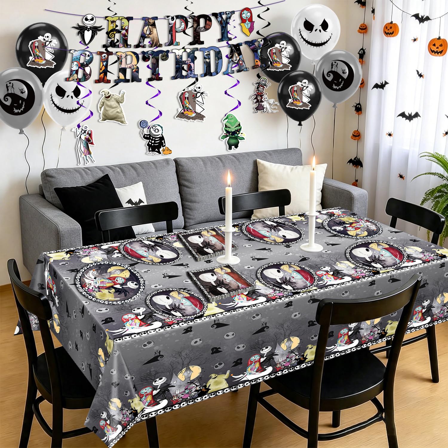 9 latex balloons included with Nightmare Christmas Halloween Birthday Decorations Tableware Set