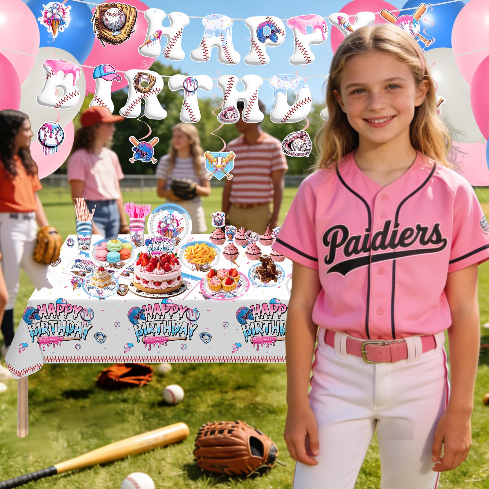 Cake topper image for Ice Cream Drip Baseball Birthday Decorations Set