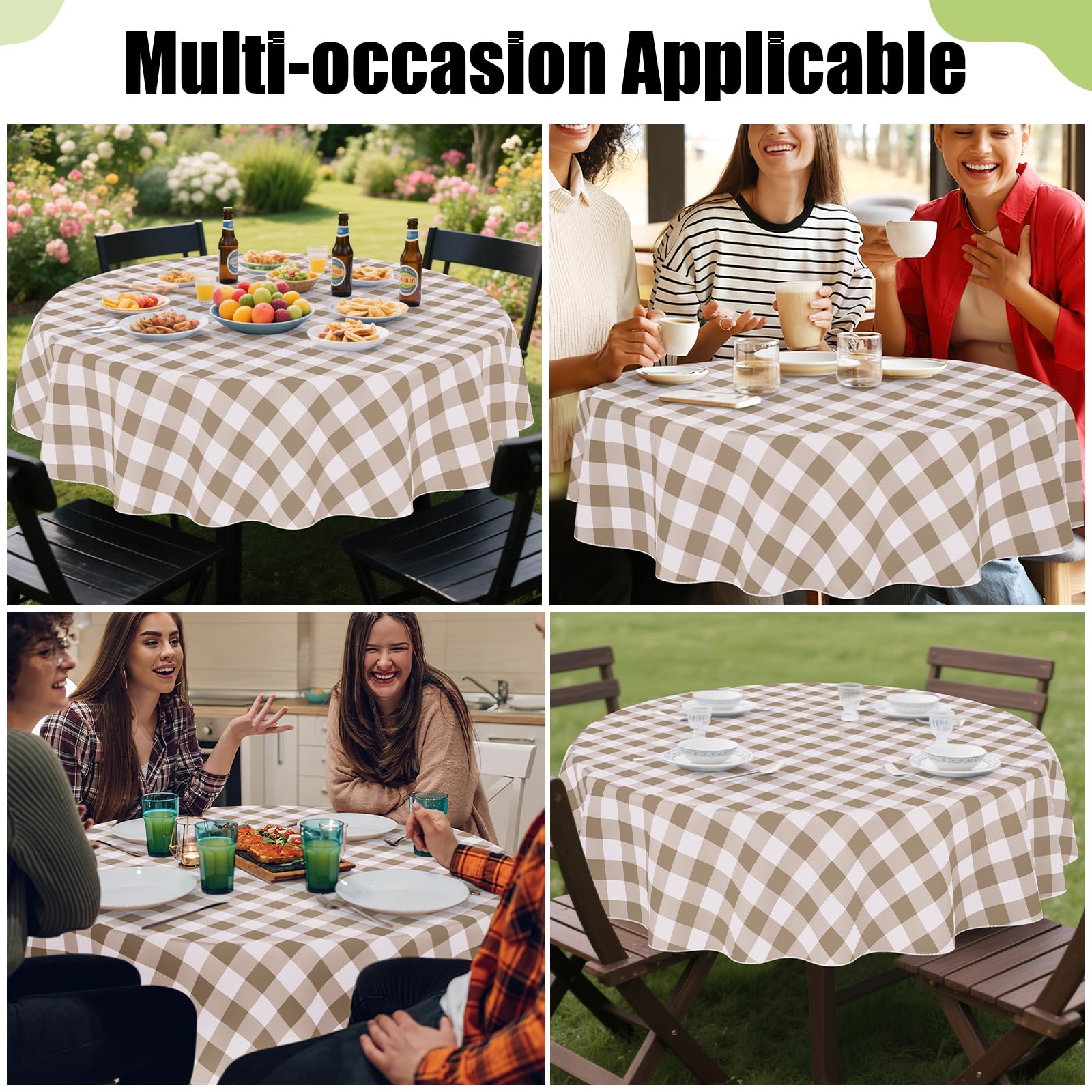Soft flannel backing protects surfaces of Smiry tablecloth
