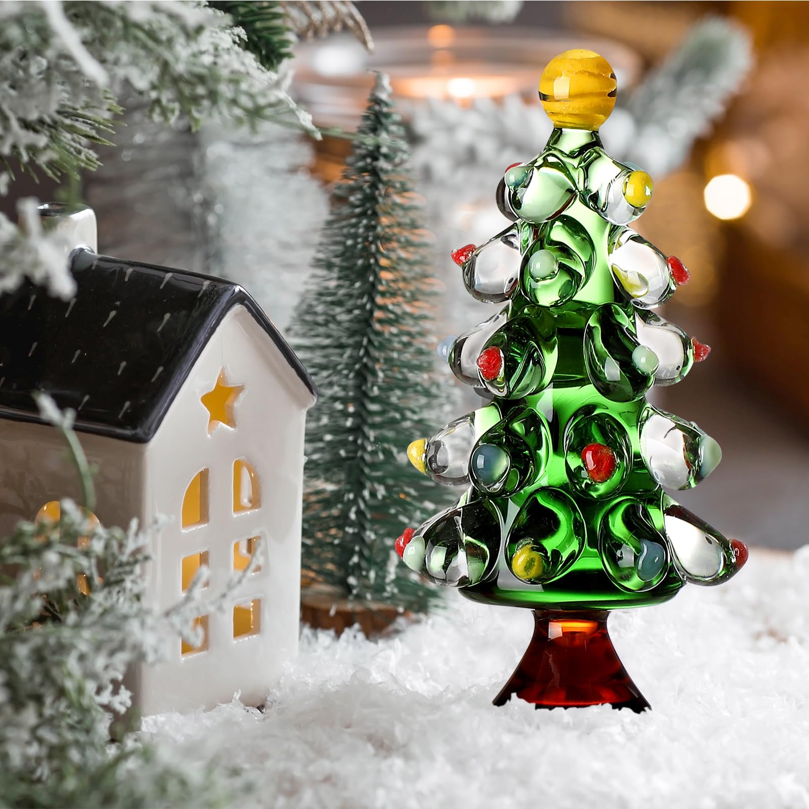 Gift-ready glass Christmas tree with box and filler