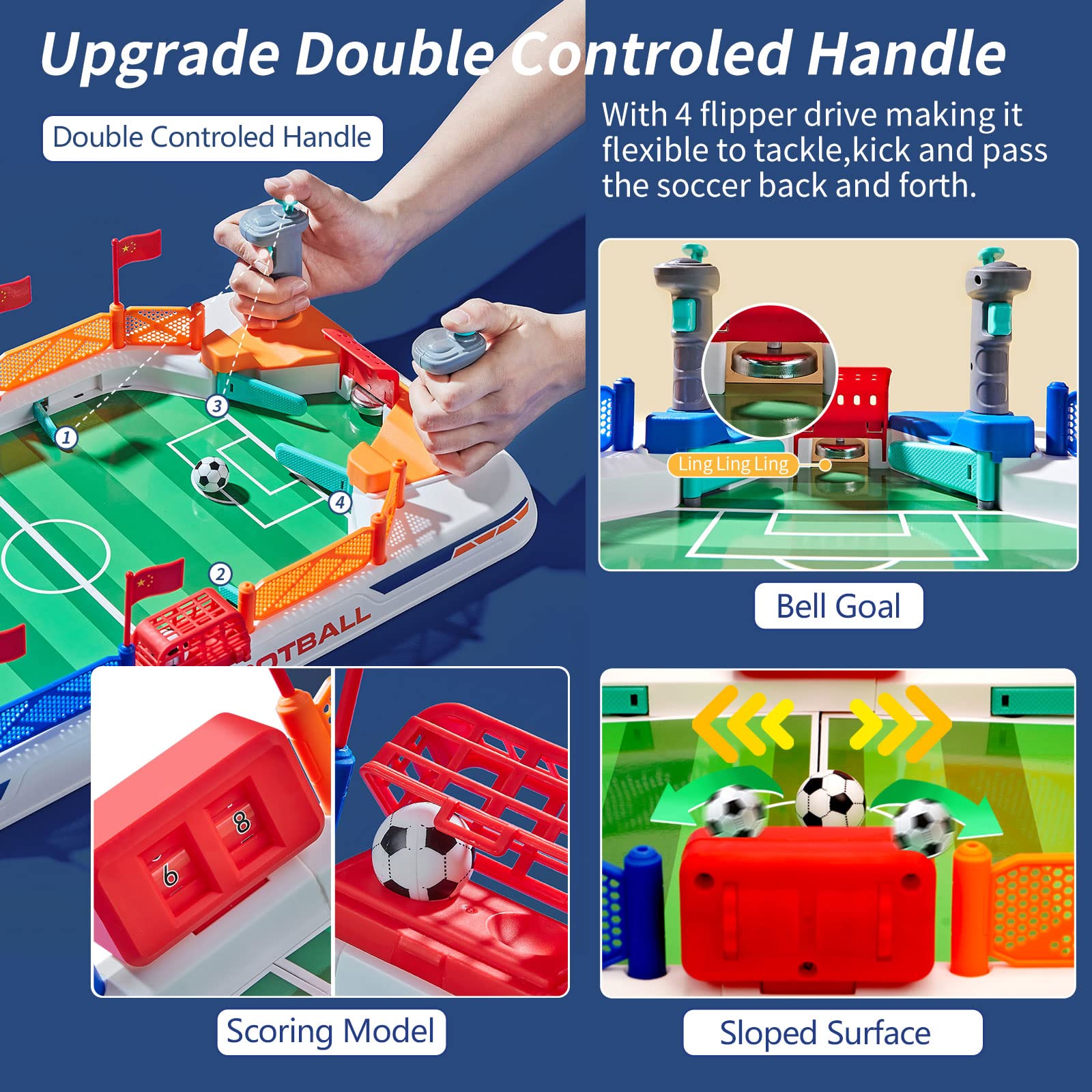 Tabletop soccer game for family play and screen-free entertainment