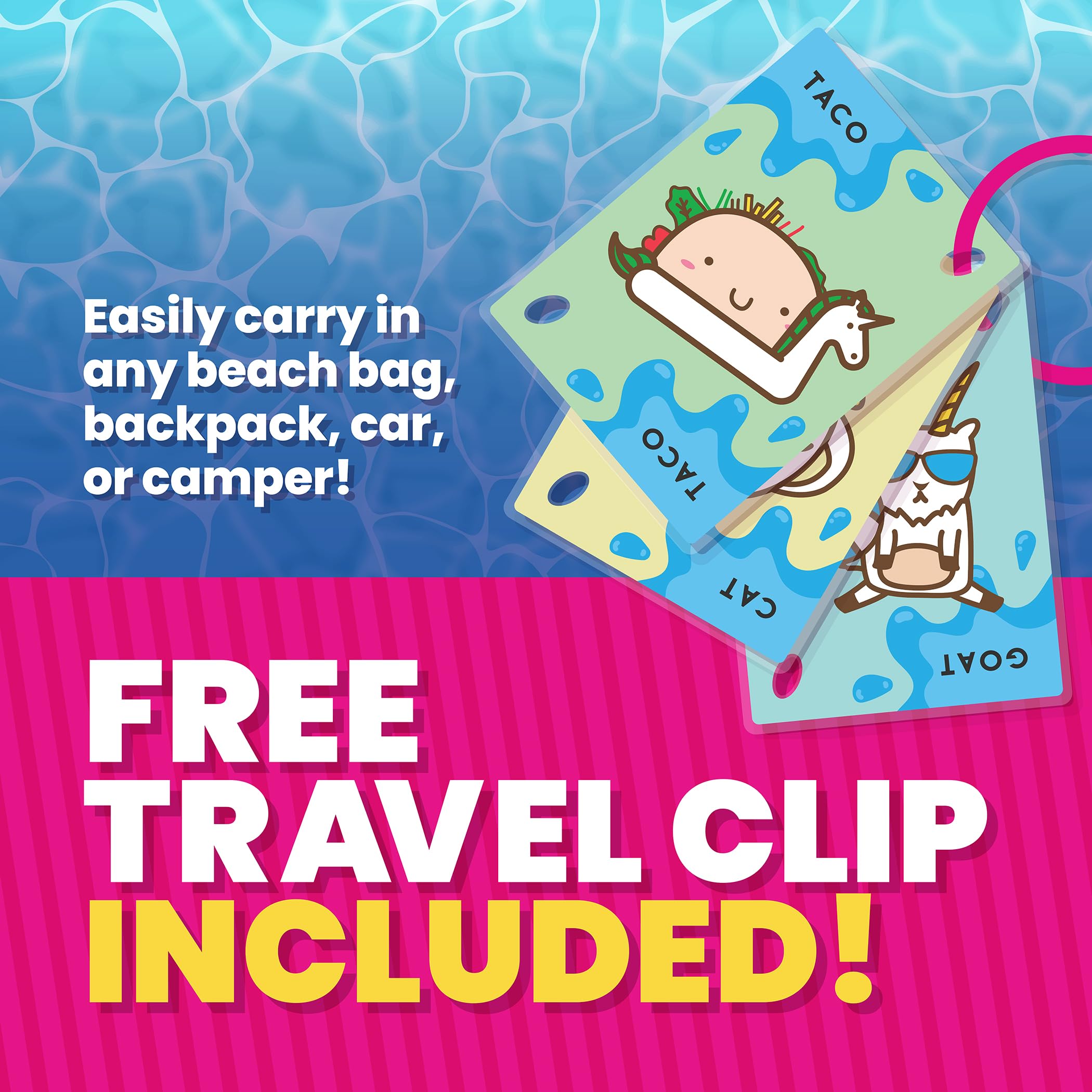 Travel clip included Taco Cat Goat Cheese Pizza Poolside game