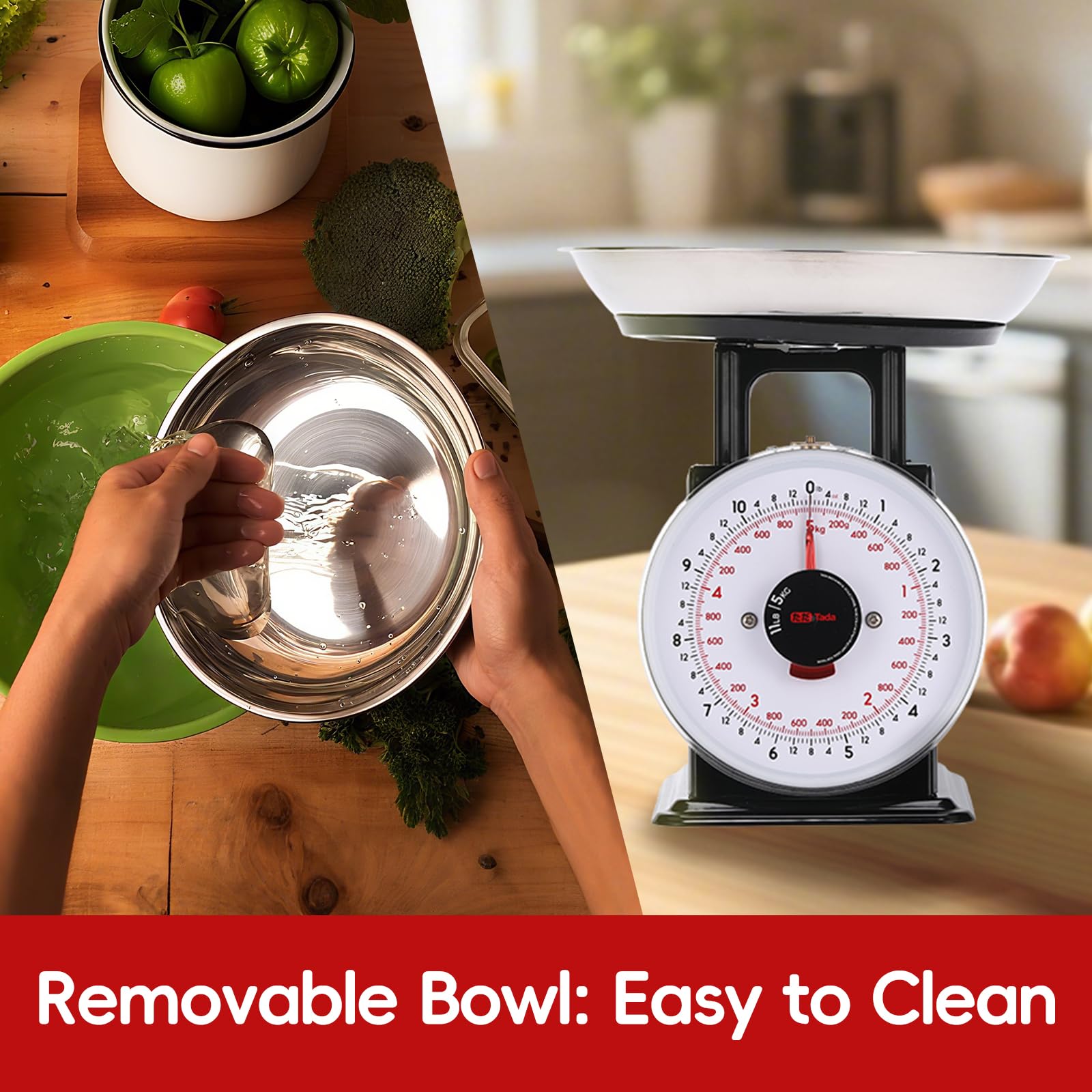 Tada 11lb mechanical kitchen scale with removable bowl
