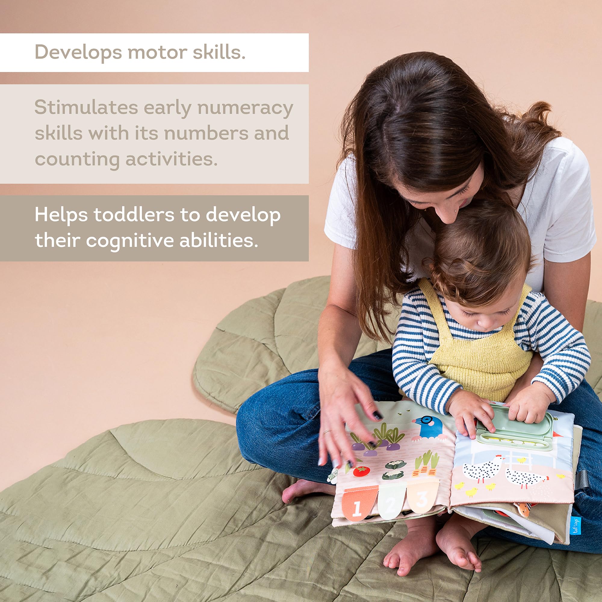 Peek-a-boo and counting activities in busy book