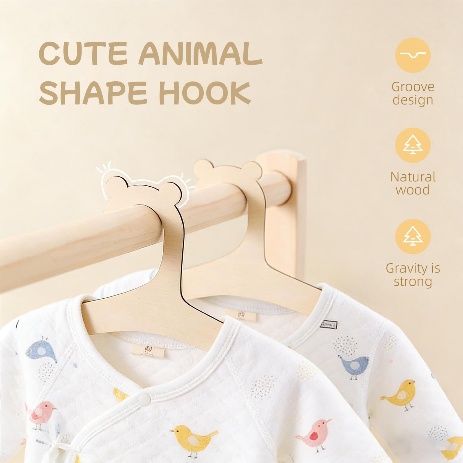 Compact slim-profile wooden hangers for nursery clothes