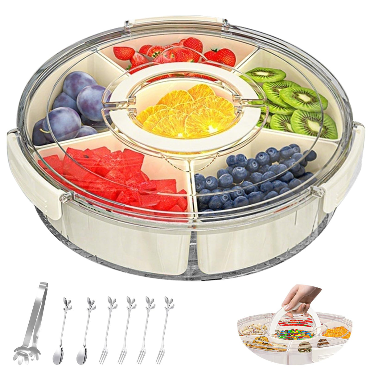 Taimimy divided serving tray with lid and handle showing six compartments