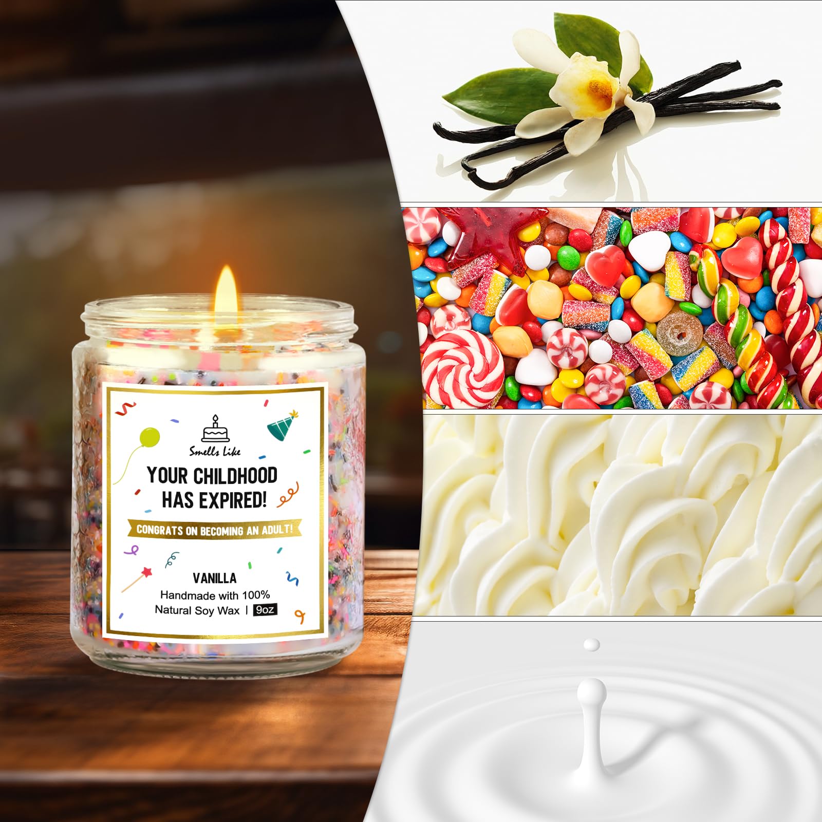 Vanilla cake scented candle close packaging image