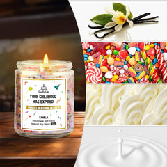 Vanilla cake scented candle close packaging image